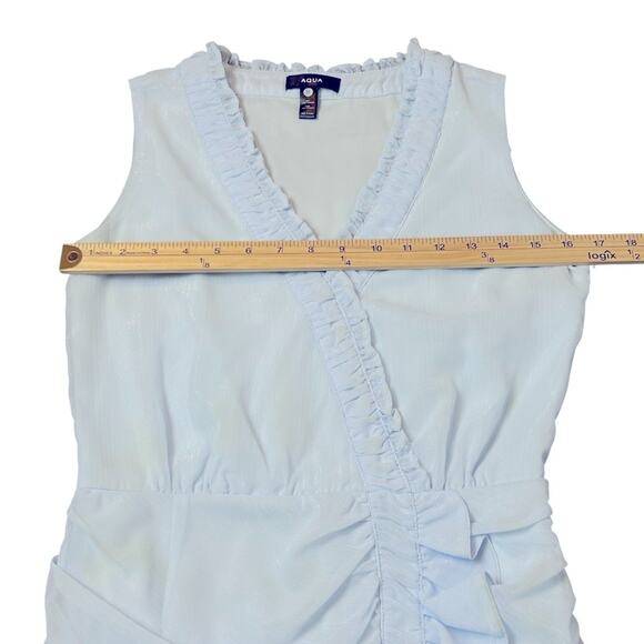 Aqua Sleeveless Flutter Ruffle Mini Dress Womens Size S Iridescent Blue Party - Picture 8 of 9